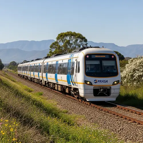 PRASA Train on SA Commuter Rail Network: Modern Design in Serene Setting