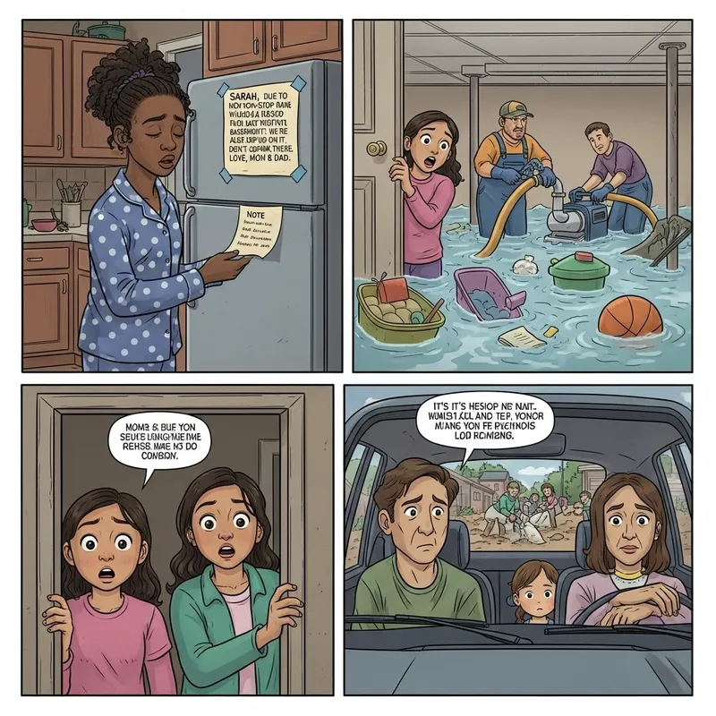 Teenager's Flood Experience: A Four-Panel Comic Strip