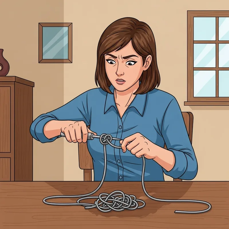 Woman Determined to Untangle Complicated Knot