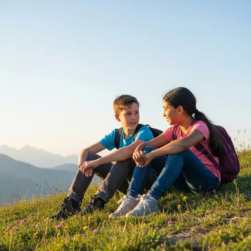 Childhood Friendship - Intense Conversation on Mountain Slope