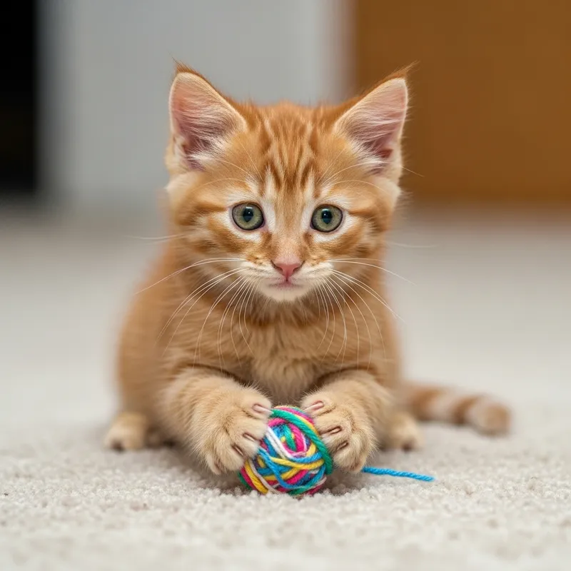 Tierno Ginger Kitten Playing with Yarn | Cute Green-Eyed Cat