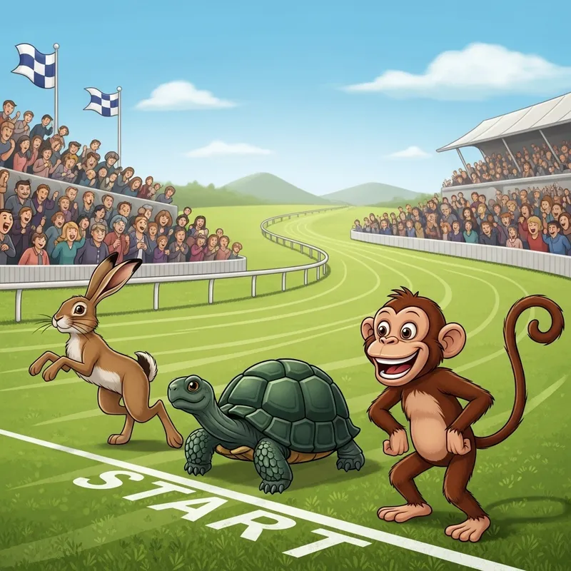 Exciting Animal Race: Hare vs Tortoise vs Monkey
