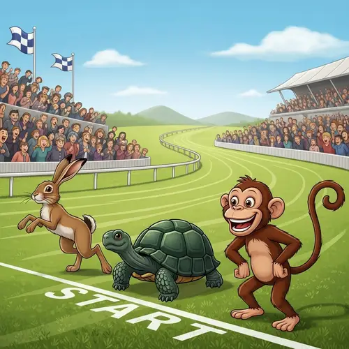 Athletic Animal Race: Hare vs Tortoise vs Monkey