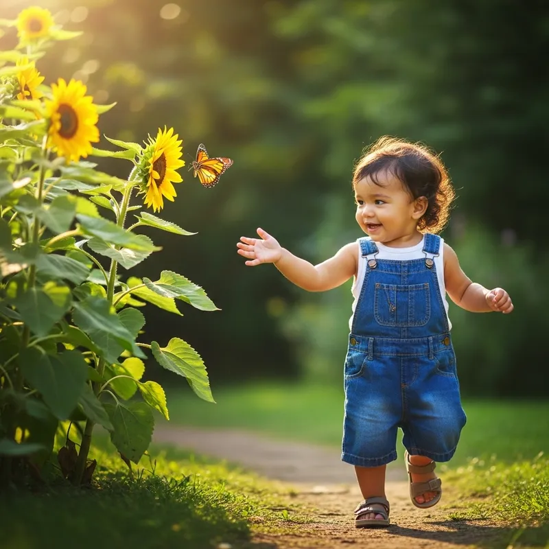 Enthusiastic Child Frolicking in Nature | Butterfly Playtime Enthusiastic Child Frolicking in Nature | Butterfly Playtime