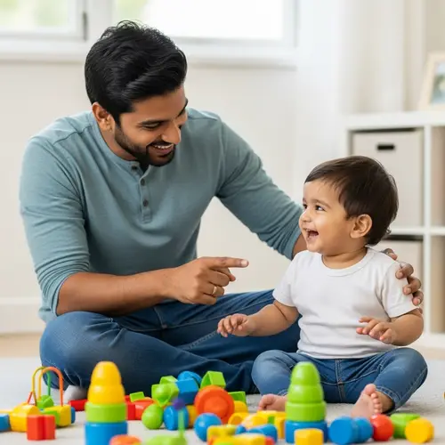 Playful South Asian Man Enjoying Fun Playtime Activity with Child