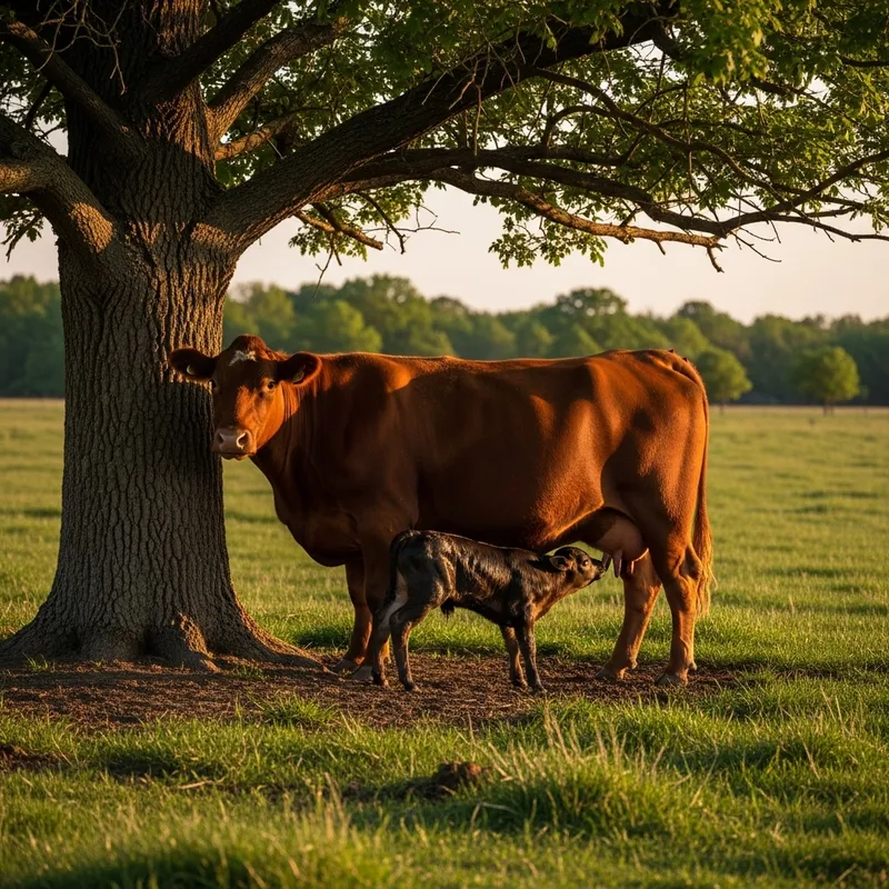 Primal Scene: Cow Giving Birth in Pastoral Setting