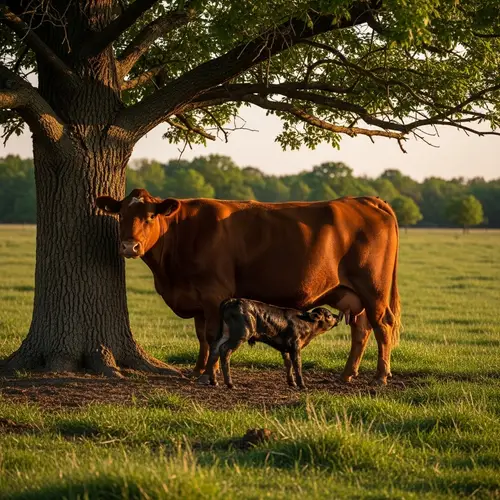 Circle of Life: Cow Giving Birth in a Pastoral Setting