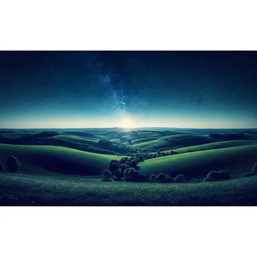 Majestic Countryside Under Starry Sky: Surreal Cosmic Beauty