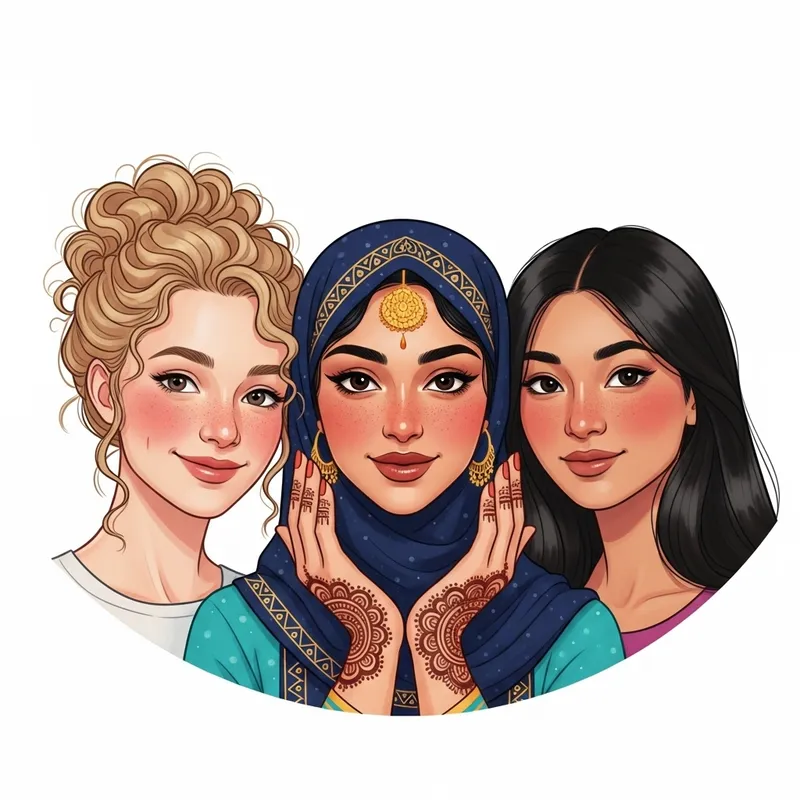Illustrated Women with Striking Blush - Unity and Beauty Portrayed
