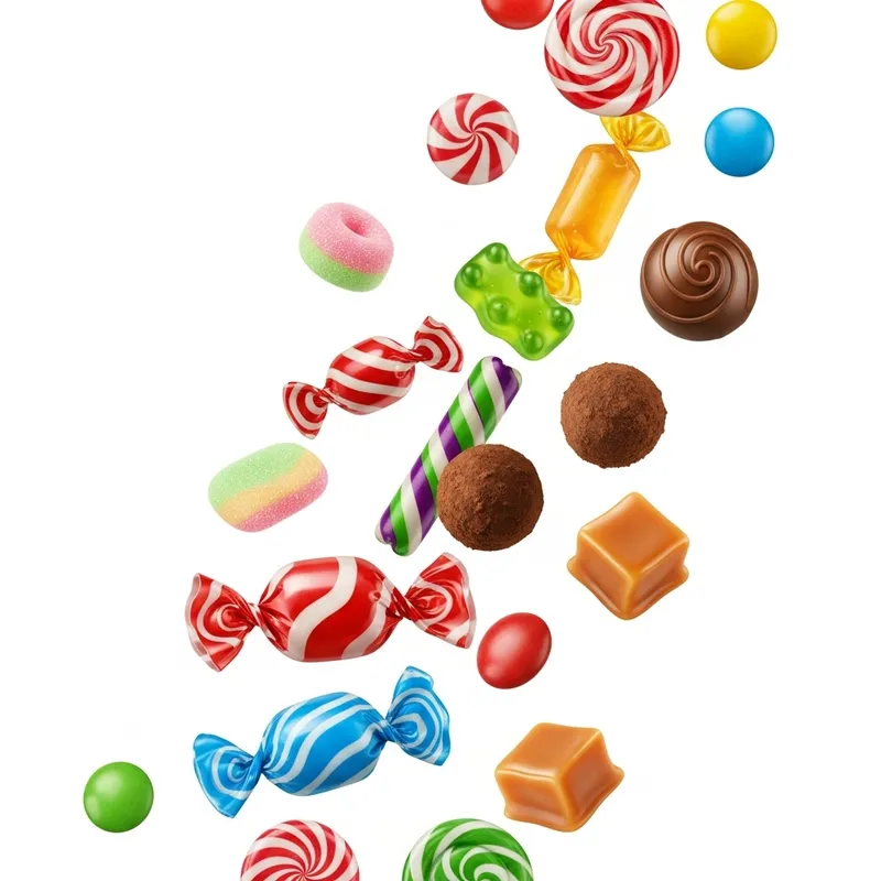 Vibrant Flying Candies in Ultra-Realistic Detail