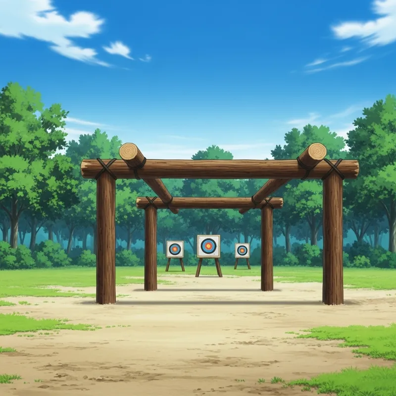 Outdoor Archery Training Field with Four Logs | Anime-Inspired Setup