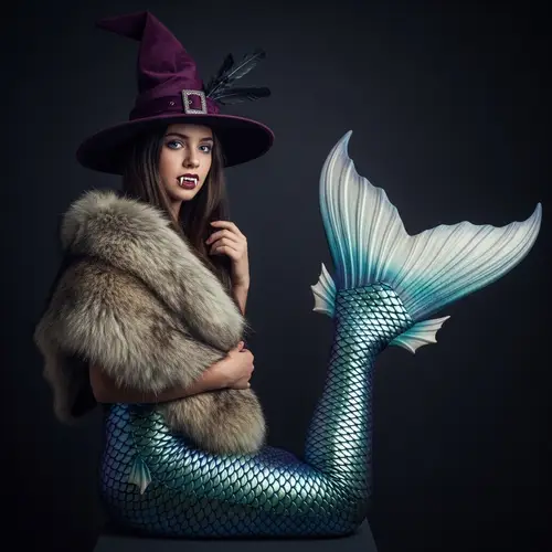 Teenager Girl with Blue Eyes and Witch Hat in Studio Photo