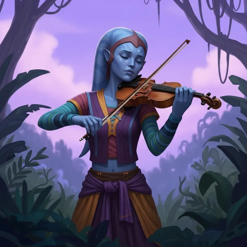 Twi'lek Girl Playing Violin in Galactic Harmony