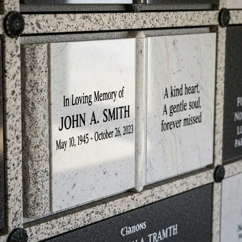 Realistic Memorial Plate in Columbarium - Stone Book Design