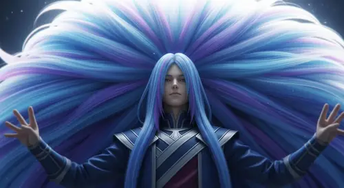 Fantasy Universe Young Man with Blue Purple Hair