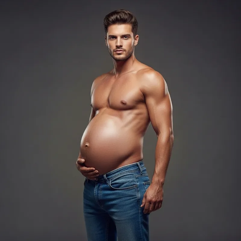Handsome Muscular Guy with a Pregnant Belly Handsome Muscular Guy with a Pregnant Belly