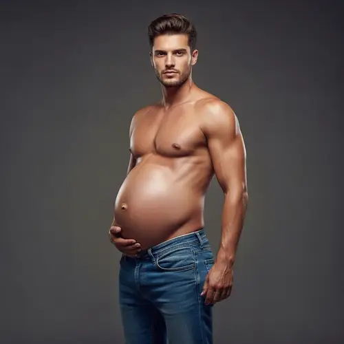 Handsome Muscular Guy with a Pregnant Belly