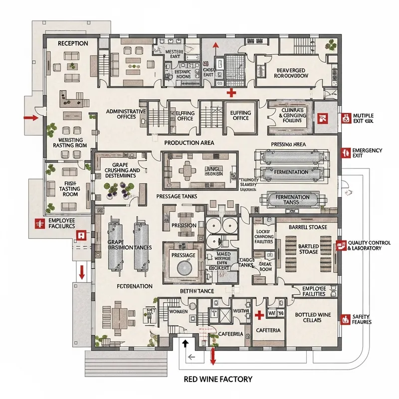 Comprehensive Floor Plan for Red Wine Factory | Layout & Design Guide Comprehensive Floor Plan for Red Wine Factory | Layout & Design Guide