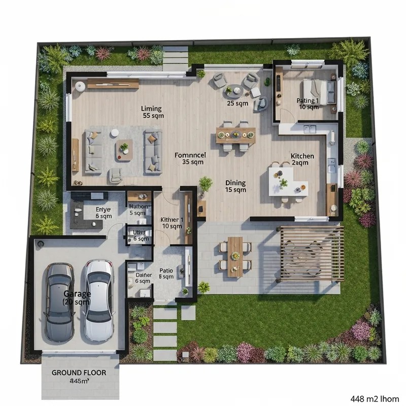 448 Sqm Lot House Plan - Modern Design with Spacious Living
