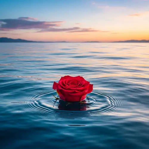 Solitary Rose Floating in Serene Ocean