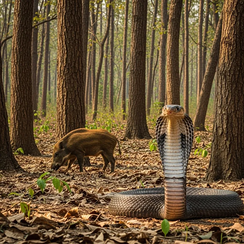 Cobra Snake and Wild Boar in Forest Encounter