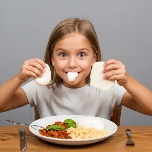 Young Blonde Girl Enjoying Mozzarella & Mascarpone Delight