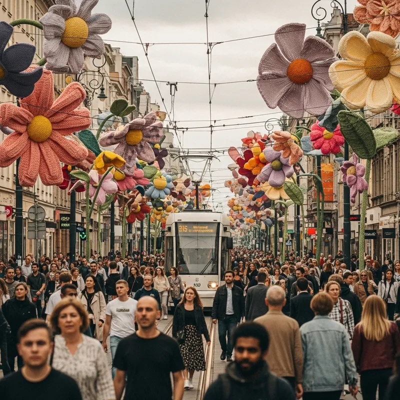 Big Knitted Flowers in Poznan: A Vibrant Display Big Knitted Flowers in Poznan: A Vibrant Display