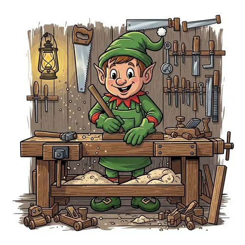 Christmas Elf Carpenter | Festive Workshop Illustration