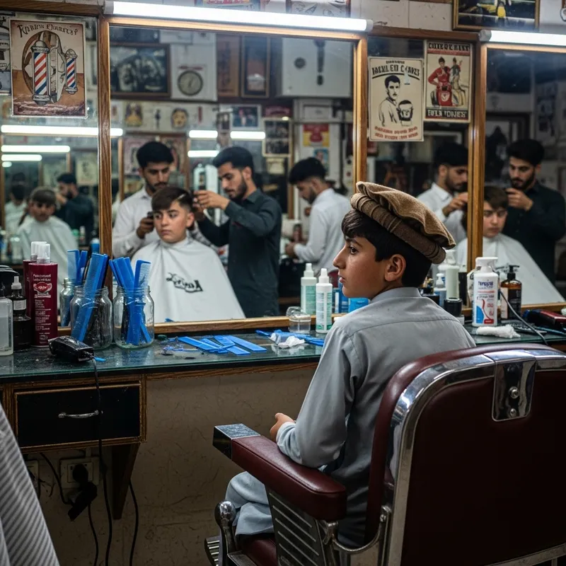 Pashtoon Boy in Barber Shop | Patiently Waiting for Friends' Haircuts