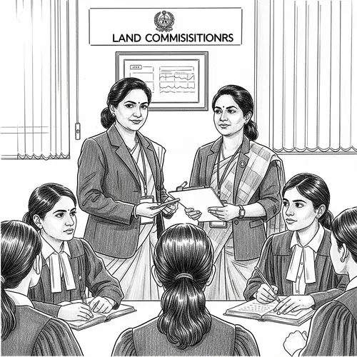 Graphite Pencil Sketch of South Asian Land Commissioners Meeting Female Lawyers