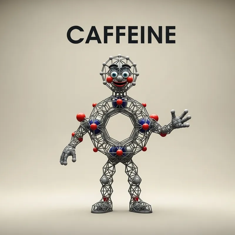 Anthropomorphic Caffeine Molecule Character