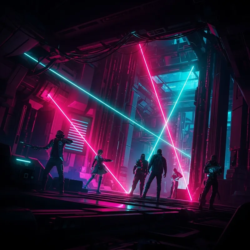 Vibrant Cyberpunk Sci-Fi Art with Laser Dynamics