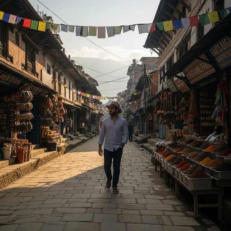 Man Walking in the Streets of Nepal Man Walking in the Streets of Nepal