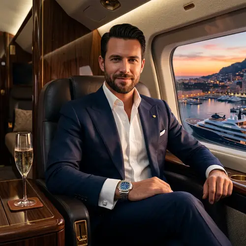 Ultra-Wealthy Man Portrait in Private Jet Lounge
