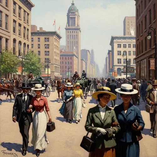 The Plaza: Early 20th Century American Cityscape Painting
