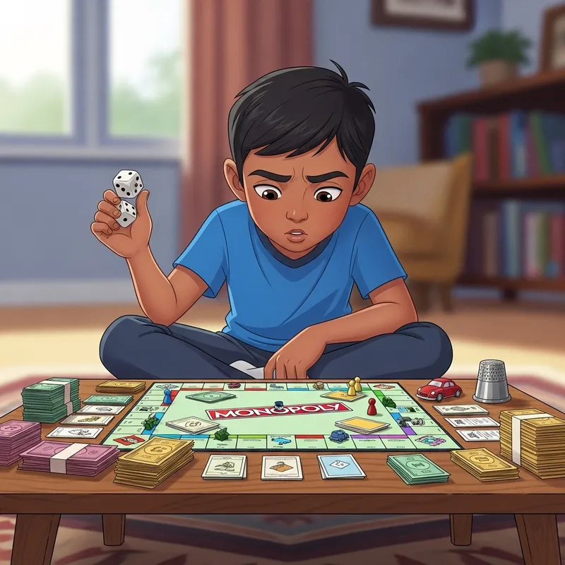 Young Boy Playing Monopoly Game with Dice - Mhaya