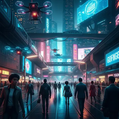 Futuristic Cyberpunk Cityscape: Technology & Neon Lights