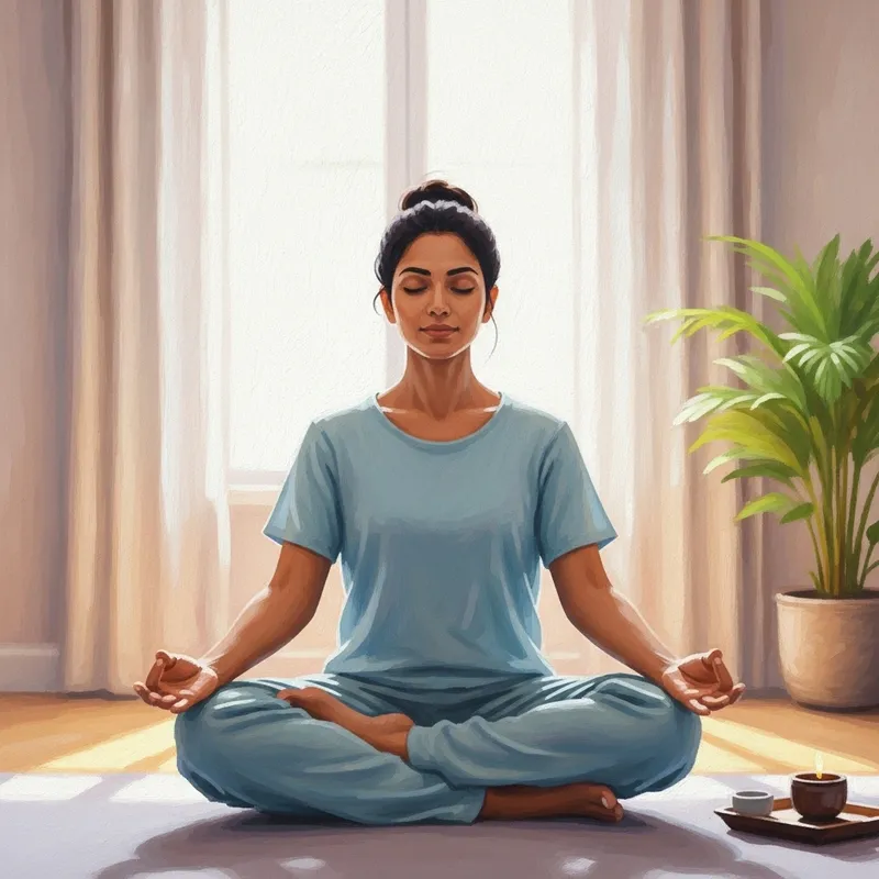 Serene Indian Lady Meditating in Impressionist Style | Zen-inspired Retreat