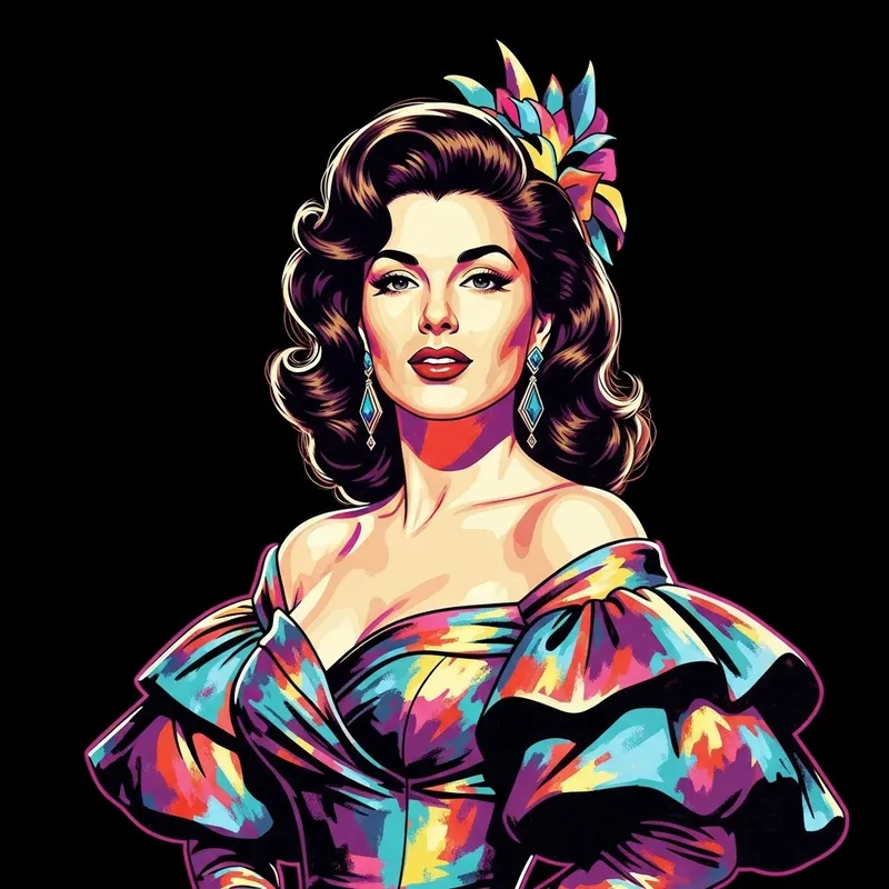 Vibrant Pop Art Celebrity Portrait of Confident Woman Vibrant Pop Art Celebrity Portrait of Confident Woman