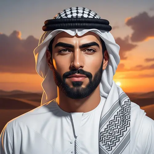 Handsome Arabic Man - Traditional Attire in Desert Sunset