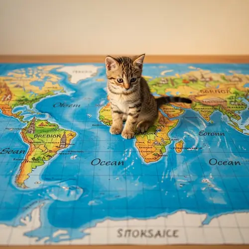 Adorable Cat Exploring the World Map