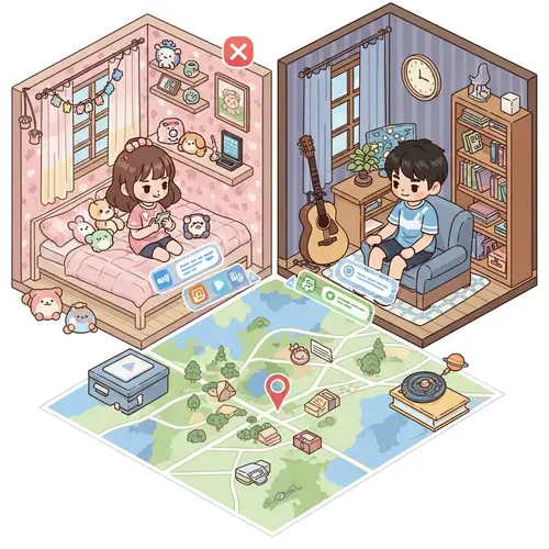 Cute Animated Chat: PG Girl & Room Boy on Bumble Map View