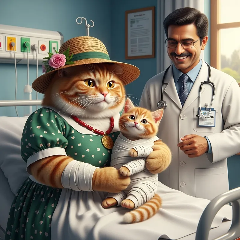 Heartwarming Ginger Cat & Kitten Hospital Scene Heartwarming Ginger Cat & Kitten Hospital Scene