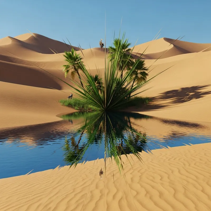 Desert Oasis Abstract: Surreal Interpretation of a Hidden Oasis