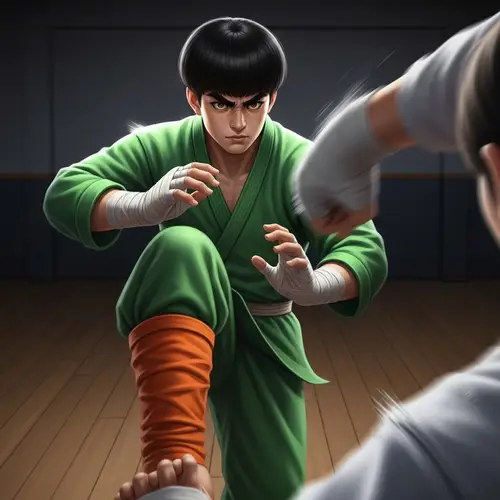 Spirited Martial Artist in Green Jumpsuit | Determined Fighter