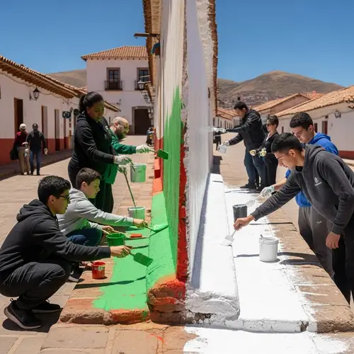 Diverse Group Painting Heritage Site in Sucre, Bolivia