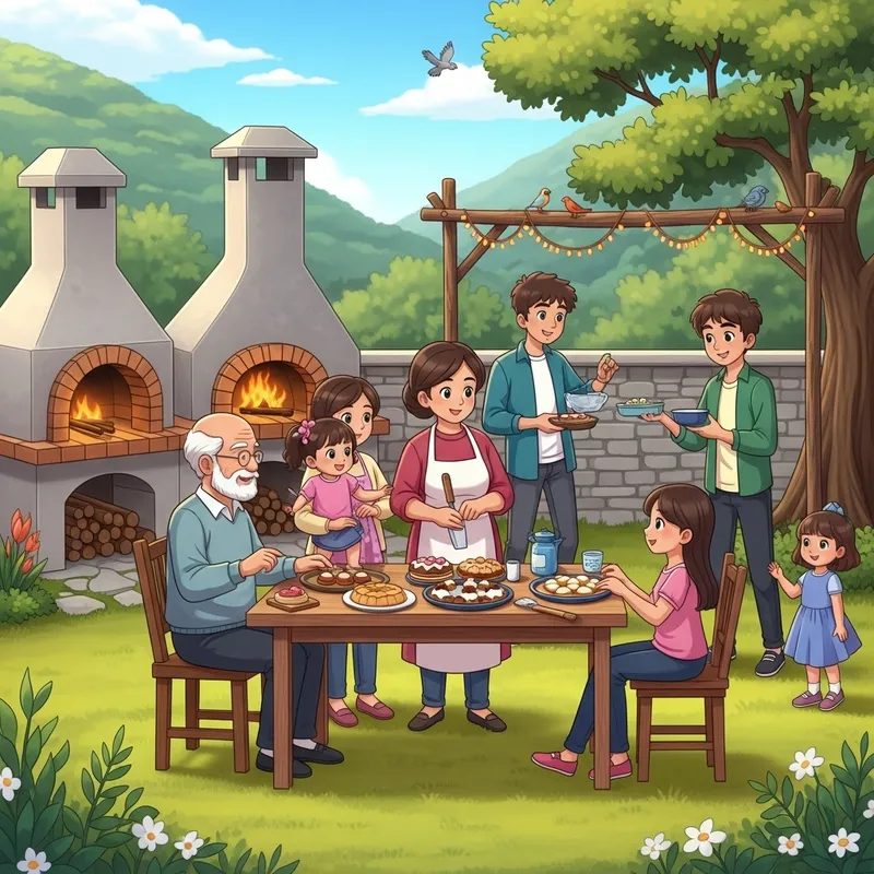 Joyful Levantine Family Celebrating New Year with Homemade Desserts