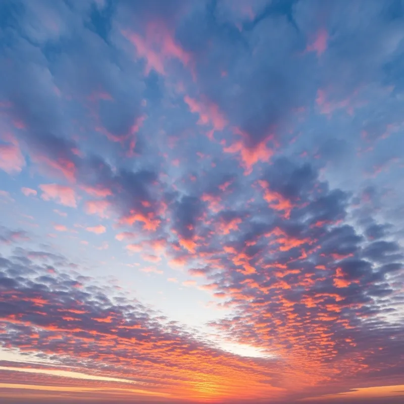 Sunset Sky with White-Blue, Pink, and Orange Clouds