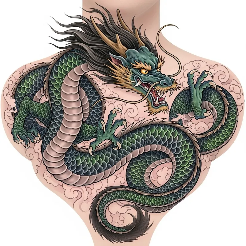 Realistic Oriental Style Shenlong Dragon Collarbone Tattoo Design