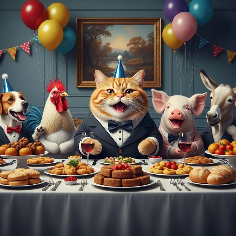 Whimsical British Cat in Formal Attire Hosts Dinner Party